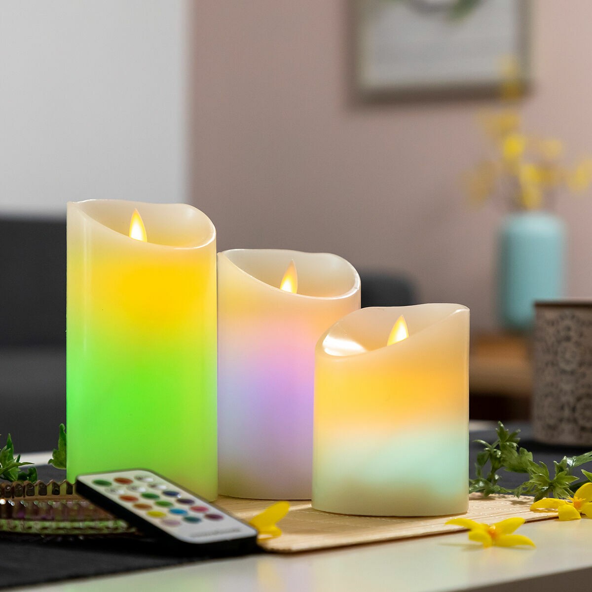 Bougies LED Multicolores Effet Flamme avec Télécommande